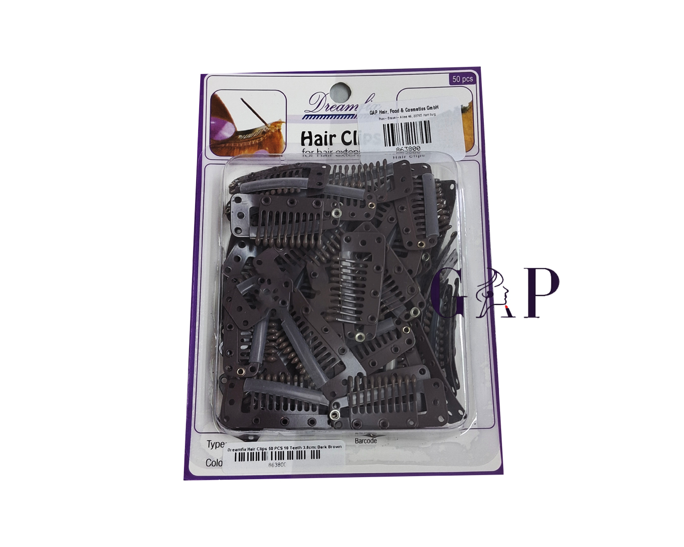 Dream Fix Hair Clips 50pcs 10 toothL Dark brown