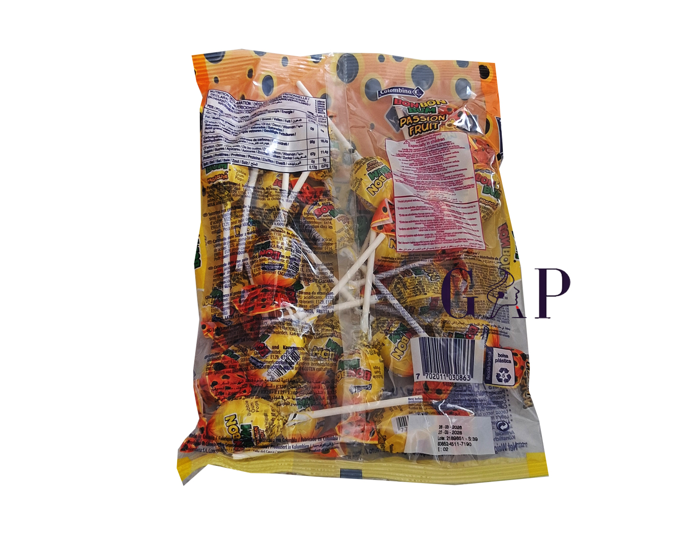 Colombina Bonbon Bum Passion Fruit Bubble gum Pops — 2