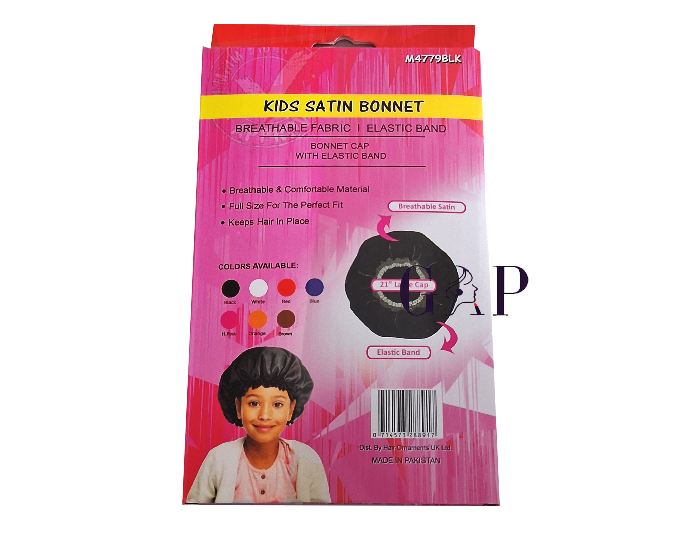 Kids Satin Bonnet Black M4779BLK Kidscap — 2