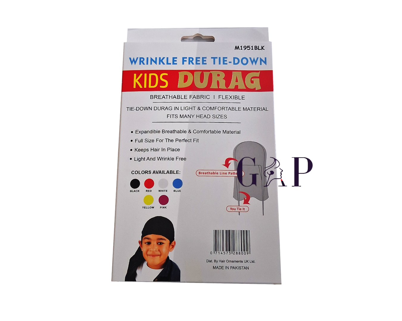 Kids Tie Dow DurAG bLACK 4727 Kidscap — 2